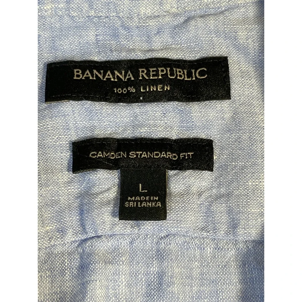 Banana Republic Mens Camden Standard Fit 100% Linen Long Sleeve Shirt Blue L